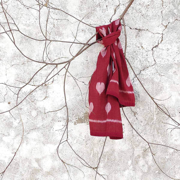 Buy Taash Hearts Skinny Scarf | Ikat Print | 100% Cotton | Handwoven Fabric | Shop Verified Sustainable Womens Scarf on Brown Living™