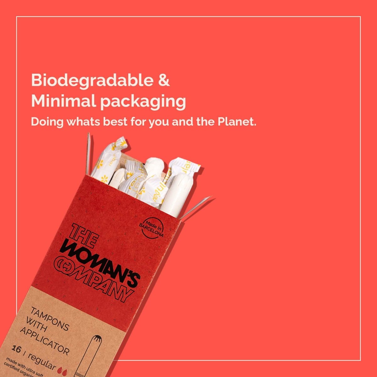 Tampons with Applicator, Chemical Free, Biodegradable, 16 Pieces | Verified Sustainable by Brown Living™