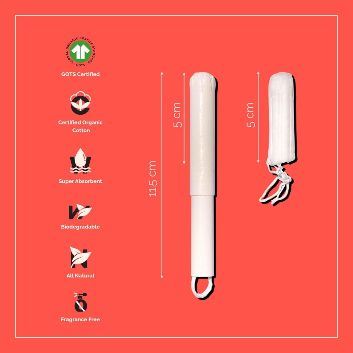 Tampons with Applicator, Chemical Free, Biodegradable, 16 Pieces | Verified Sustainable by Brown Living™