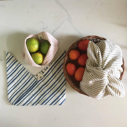 Set of 2 Bento Bag - 2 knot bags in organic Kala Cotton for Veggies & Fruit, Wrapping Roti, Packing lunch box | Verified Sustainable by Brown Living™