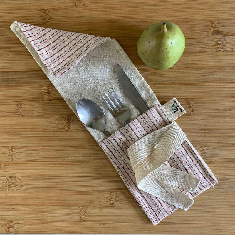 Buy Tanuka Travel Cutlery Wrap/Pouch in Organic Indian Kala Cotton | Shop Verified Sustainable Cutlery Kit on Brown Living™