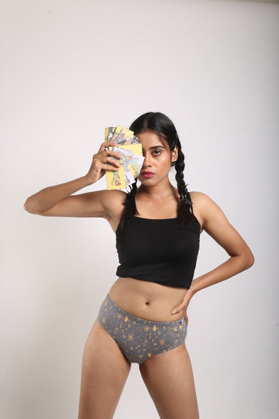 Tarot & Crystal Bio - washed Organic Cotton Bikini – Womens Underwear on Brown Living™. SKU: 002/BA/TARCRYS/AOP_24BL10711. Img 2.