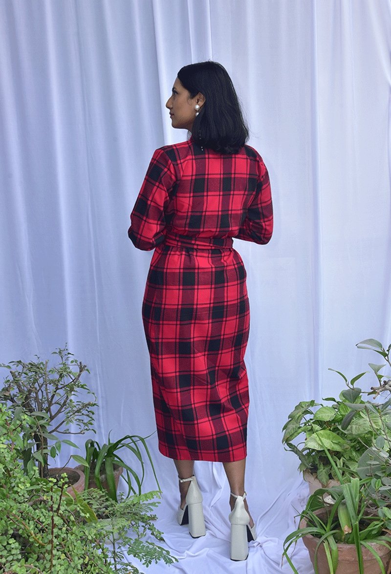 Buy Tartan Check Wrap Dress | Made with 100% cotton | Shop Verified Sustainable Womens Dress on Brown Living™