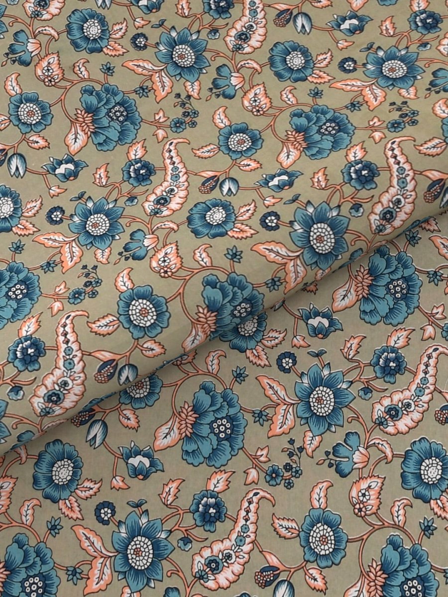 Tea Floral Print Pure Cotton King Size Bedsheet with 2 Pillow Covers | Verified Sustainable by Brown Living™