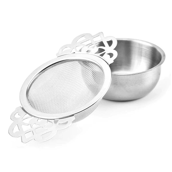 Buy Traditional Stainless Steel Tea Strainer with Holder | Shop Verified Sustainable Beverage Accessories on Brown Living™
