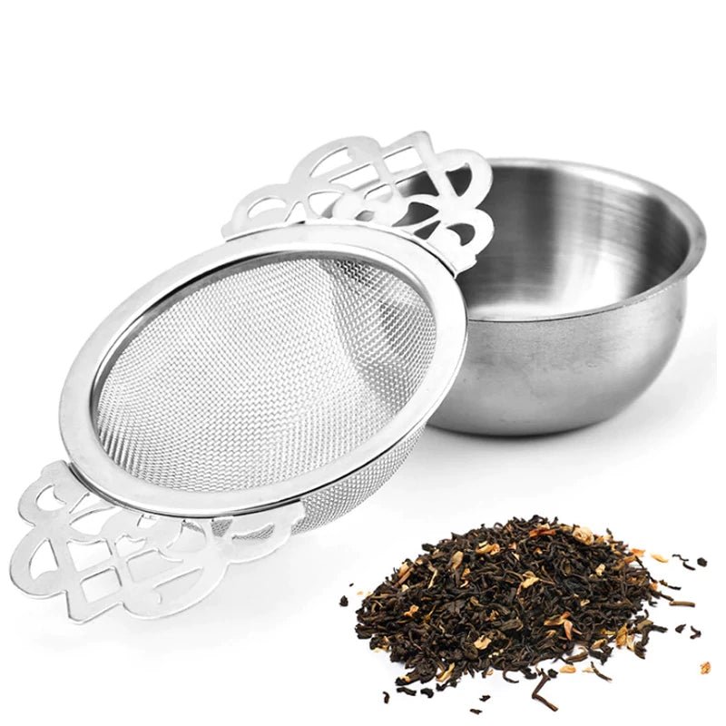 Traditional Stainless Steel Tea Strainer with Holder | Verified Sustainable by Brown Living™