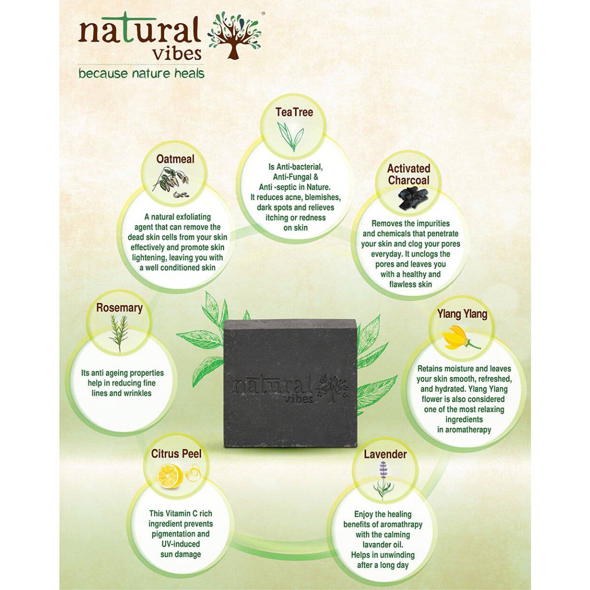 Tea Tree and Activated charcoal Soap - 3 – Body Soap by Natural Vibes available on Brown Living™. . SKU: 063 - 01429 - NV_charcoal_soap_packof3. Img 3.