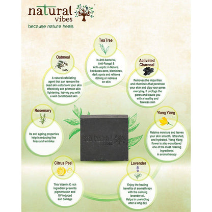 Tea Tree and Activated charcoal Soap - 3 – Body Soap by Natural Vibes available on Brown Living™. . SKU: 063 - 01429 - NV_charcoal_soap_packof3. Img 3.