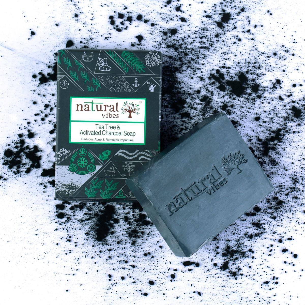 Tea Tree and Activated charcoal Soap - 3 – Body Soap by Natural Vibes available on Brown Living™. . SKU: 063 - 01429 - NV_charcoal_soap_packof3. Img 2.