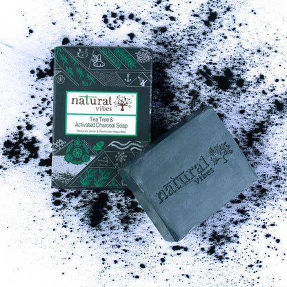 Tea Tree and Activated charcoal Soap - 3 – Body Soap by Natural Vibes available on Brown Living™. . SKU: 063 - 01429 - NV_charcoal_soap_packof3. Img 2.