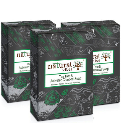 Tea Tree and Activated charcoal Soap - 3 – Body Soap by Natural Vibes available on Brown Living™. . SKU: 063 - 01429 - NV_charcoal_soap_packof3. Img 1.