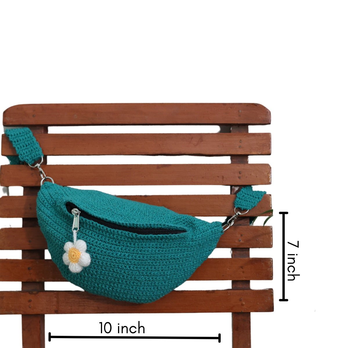 Teal Crochet Fanny Pack Bag | Verified Sustainable by Brown Living™