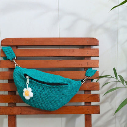 Teal Crochet Fanny Pack Bag | Verified Sustainable by Brown Living™