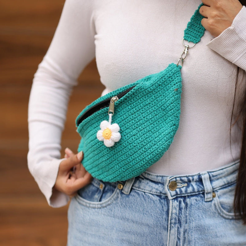 Teal Crochet Fanny Pack Bag | Verified Sustainable Bags on Brown Living™