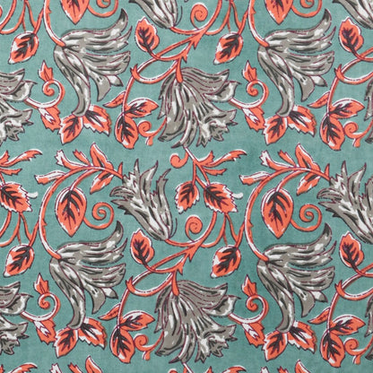 Teal Floral Print Pure Cotton King Size Bedsheet with 2 Pillow Covers | Verified Sustainable by Brown Living™