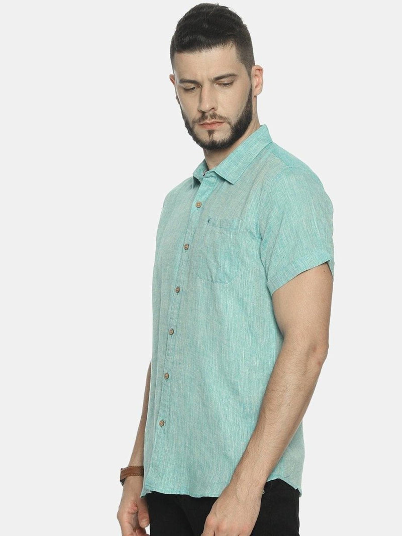 Buy Teal Green Colour Slim Fit Hemp Casual Shirt | Shop Verified Sustainable Products on Brown Living