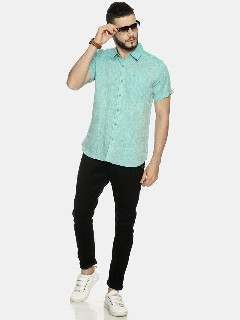 Buy Teal Green Colour Slim Fit Hemp Casual Shirt | Shop Verified Sustainable Mens Shirt on Brown Living™