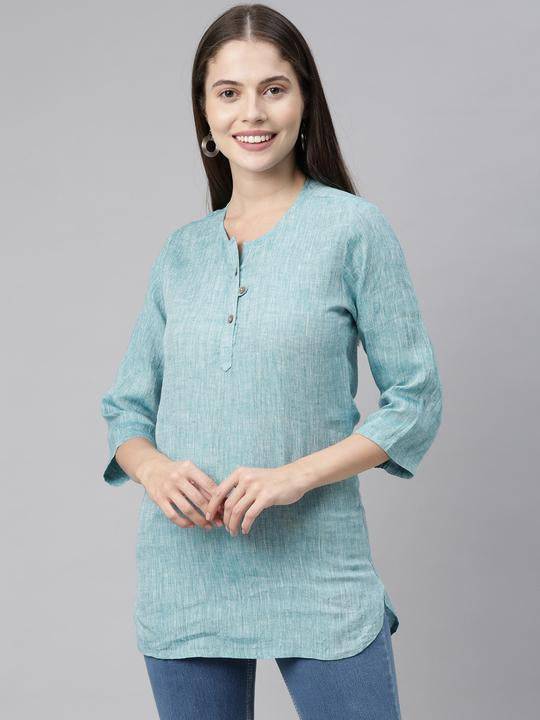 Buy Teal Green Solid High Low Casual Top | Shop Verified Sustainable Womens Top on Brown Living™