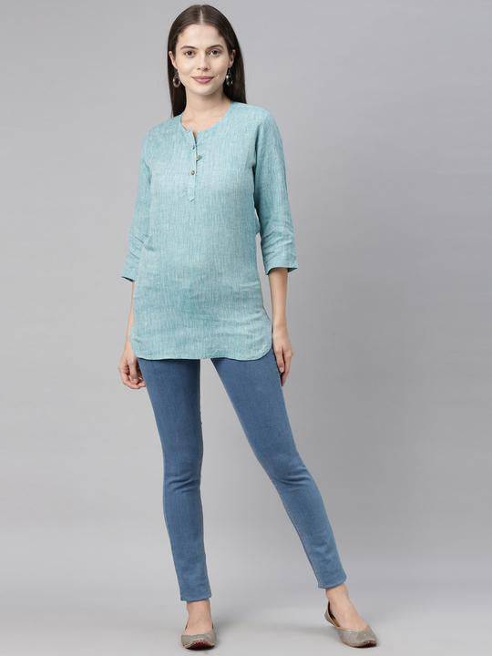 Buy Teal Green Solid High Low Casual Top | Shop Verified Sustainable Womens Top on Brown Living™