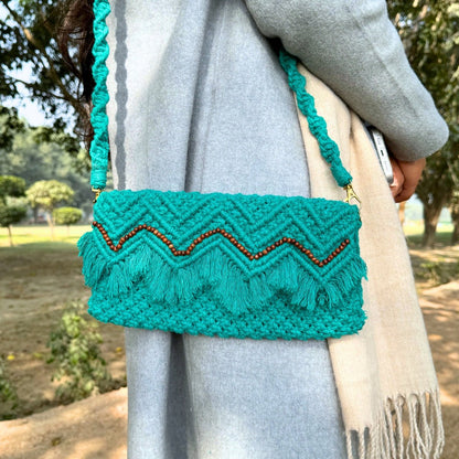 Teal Handmade Baguette Bag | Verified Sustainable by Brown Living™