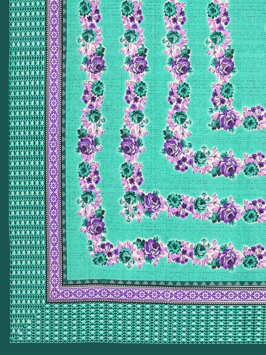 Teal Interiors Floral Hand Block Printed Cotton Queen Size Bedding Set | Verified Sustainable by Brown Living™