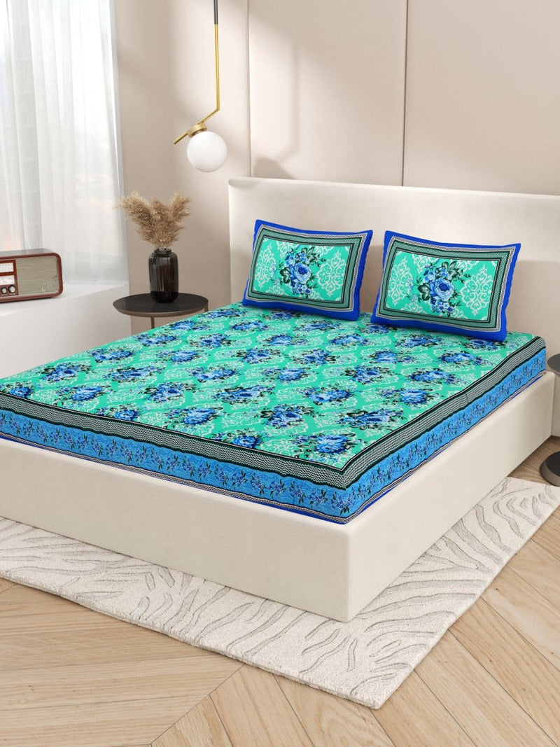 Buy Teal Interiors Floral Print Cotton Queen Size Bedding Set | Shop Verified Sustainable Products on Brown Living