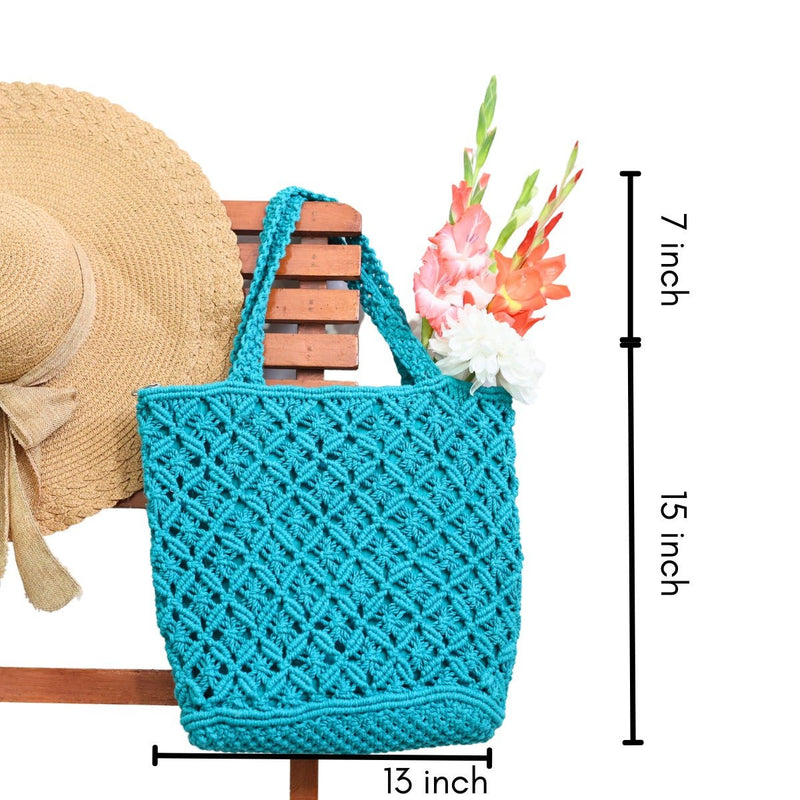 Teal Macrame Tote Bag | Verified Sustainable Bags on Brown Living™