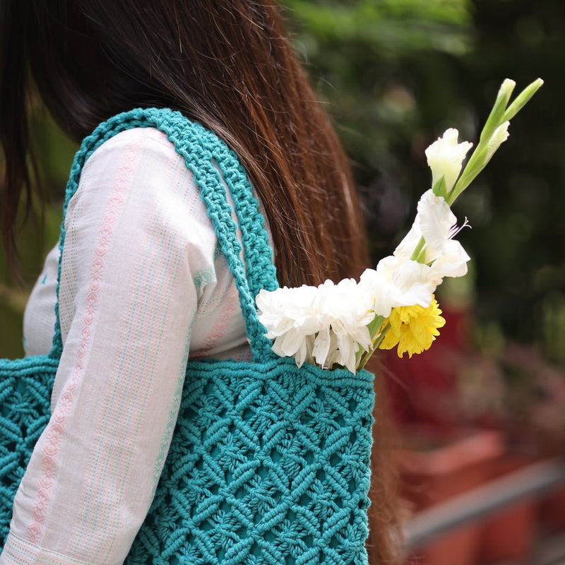 Teal Macrame Tote Bag | Verified Sustainable by Brown Living™