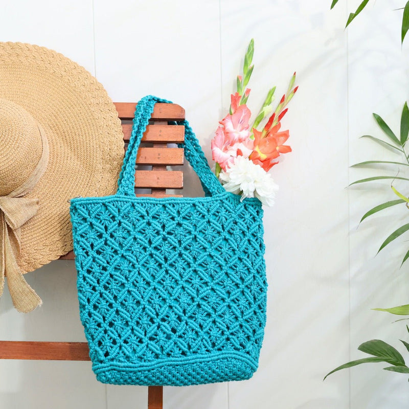 Teal Macrame Tote Bag | Verified Sustainable by Brown Living™