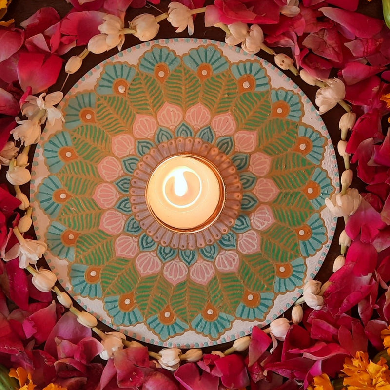 Buy tealight rangoli on mdf | Shop Verified Sustainable Decor & Artefacts on Brown Living™