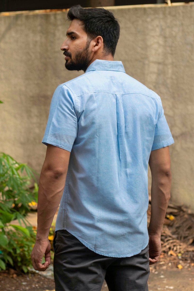 Buy TENCEL™ Lyocell-Linen Half Sleeve Shirt in Ice Blue | Shop Verified Sustainable Products on Brown Living
