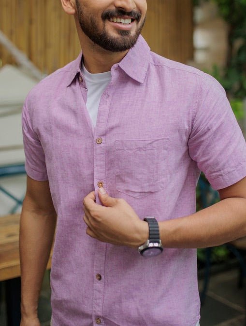 TENCEL™ Lyocell - Linen Half Sleeve Shirt in Lavender | Verified Sustainable by Brown Living™