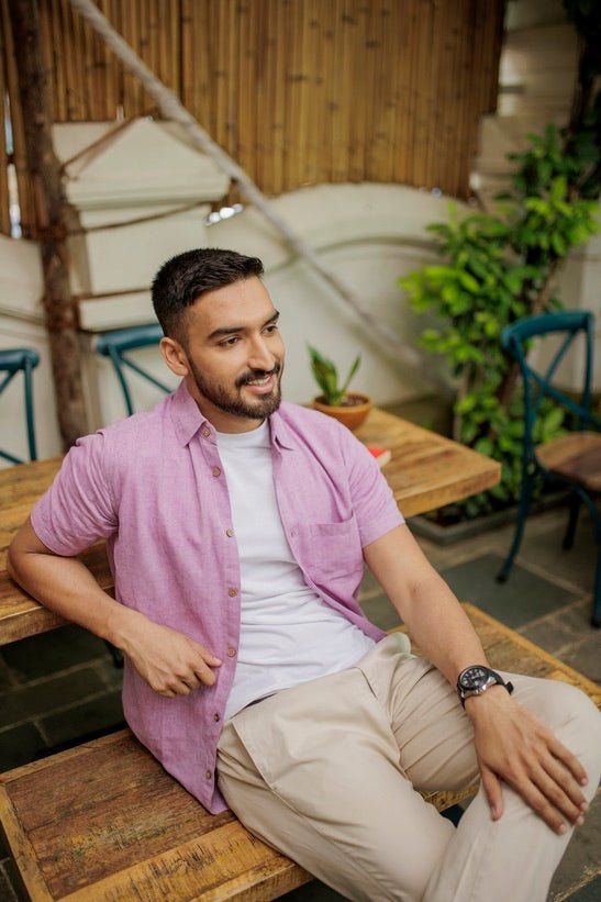 TENCEL™ Lyocell - Linen Half Sleeve Shirt in Lavender | Verified Sustainable by Brown Living™