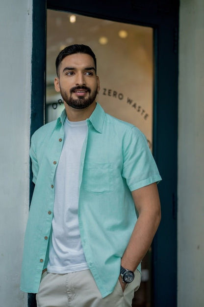 TENCEL™ Lyocell - Linen Half Sleeve Shirt in Mint Green | Verified Sustainable by Brown Living™