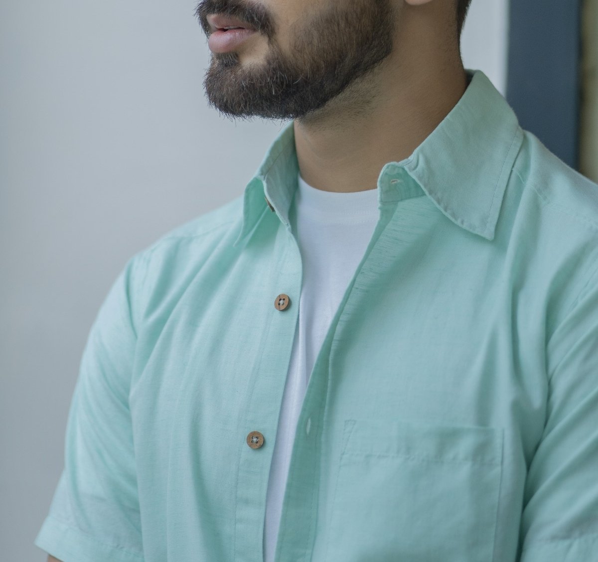 TENCEL™ Lyocell - Linen Half Sleeve Shirt in Mint Green | Verified Sustainable by Brown Living™