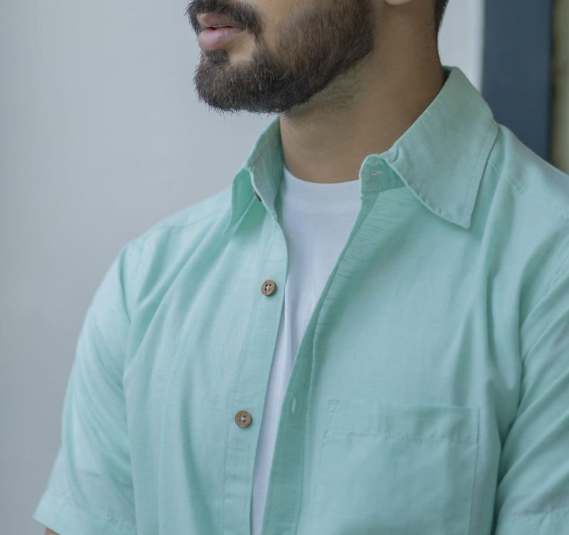 Buy TENCEL™ Lyocell-Linen Half Sleeve Shirt in Mint Green | Shop Verified Sustainable Mens Shirt on Brown Living™