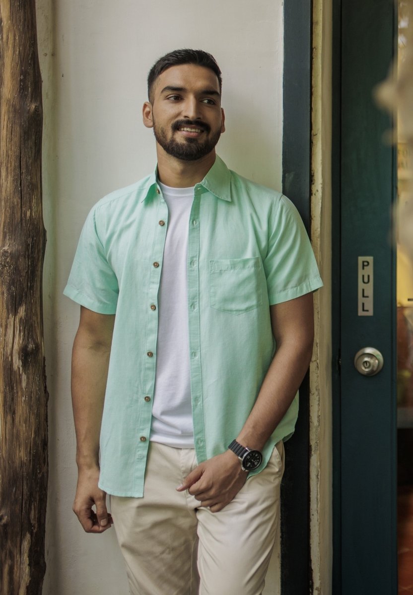 TENCEL™ Lyocell - Linen Half Sleeve Shirt in Mint Green | Verified Sustainable by Brown Living™