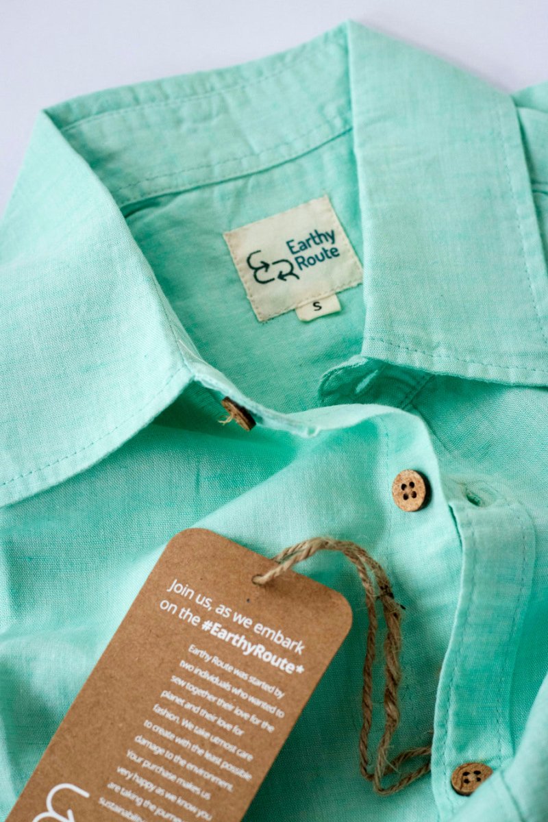 TENCEL™ Lyocell - Linen Half Sleeve Shirt in Mint Green | Verified Sustainable by Brown Living™