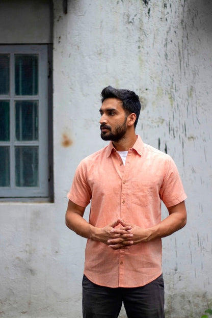 TENCEL™ Lyocell - Linen Half Sleeve Shirt in Rust Orange | Verified Sustainable by Brown Living™