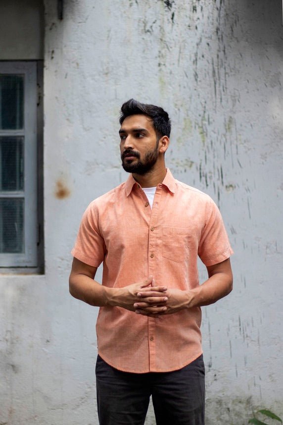 Buy TENCEL™ Lyocell-Linen Half Sleeve Shirt in Rust Orange | Shop Verified Sustainable Products on Brown Living