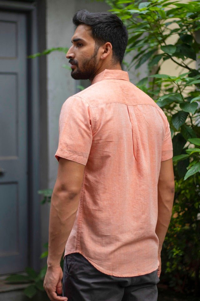Buy TENCEL™ Lyocell-Linen Half Sleeve Shirt in Rust Orange | Shop Verified Sustainable Mens Shirt on Brown Living™