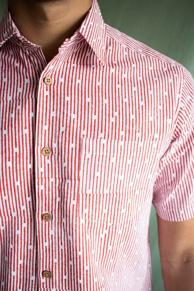 Buy TENCEL™ Lyocell-Linen Half Sleeve Shirt - Red Lakeer | Shop Verified Sustainable Mens Shirt on Brown Living™