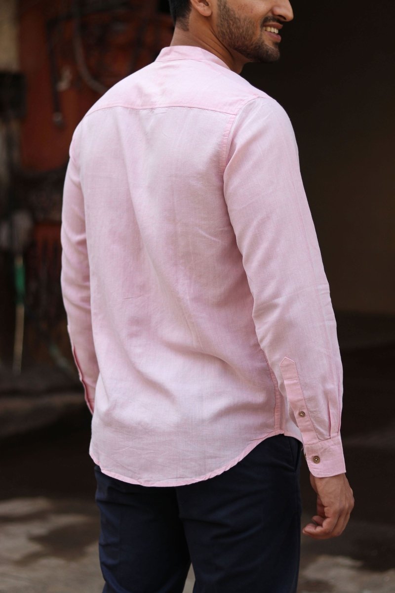 Buy TENCEL™ Lyocell-Linen Mandarin Collar Shirt in Charm Pink | Shop Verified Sustainable Mens Shirt on Brown Living™