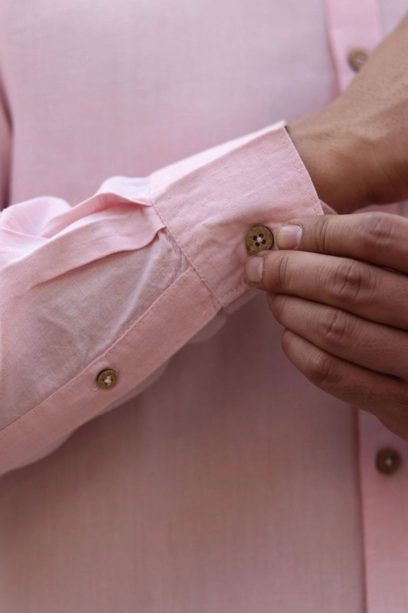 Buy TENCEL™ Lyocell-Linen Mandarin Collar Shirt in Charm Pink | Shop Verified Sustainable Mens Shirt on Brown Living™