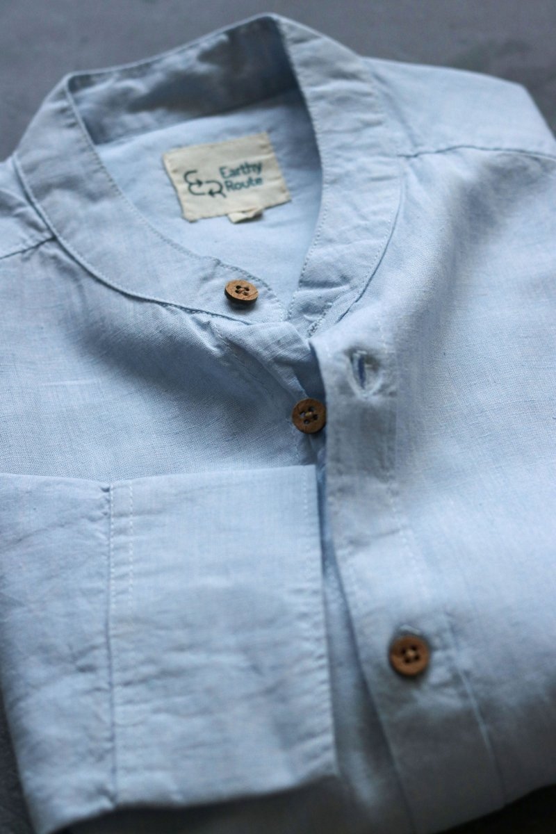 TENCEL™ Lyocell - Linen Mandarin Collar Shirt in Ice Blue | Verified Sustainable by Brown Living™