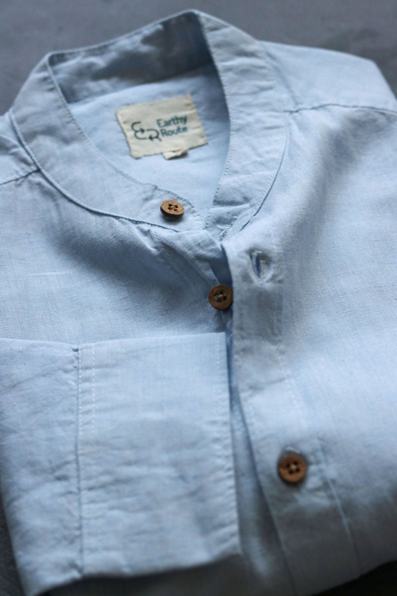 Buy TENCEL™ Lyocell-Linen Mandarin Collar Shirt in Ice Blue | Shop Verified Sustainable Mens Shirt on Brown Living™