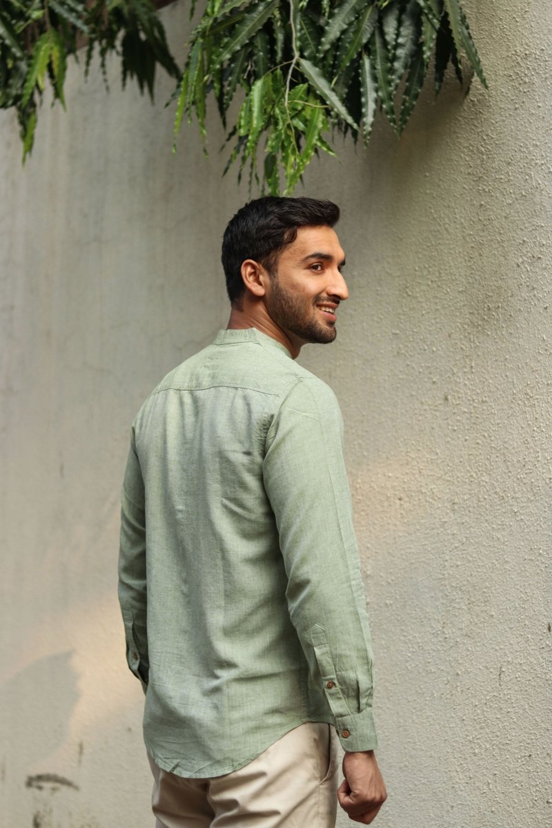 Classic Mandarin Collar Shirt - TENCEL™ Lyocell - Linen | Verified Sustainable by Brown Living™