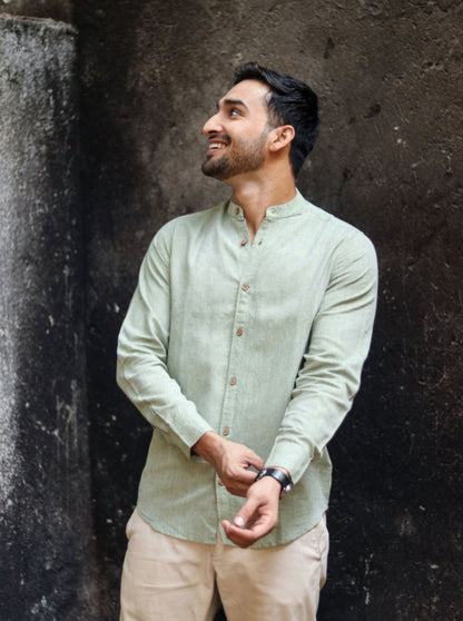 Classic Mandarin Collar Shirt - TENCEL™ Lyocell - Linen | Verified Sustainable by Brown Living™