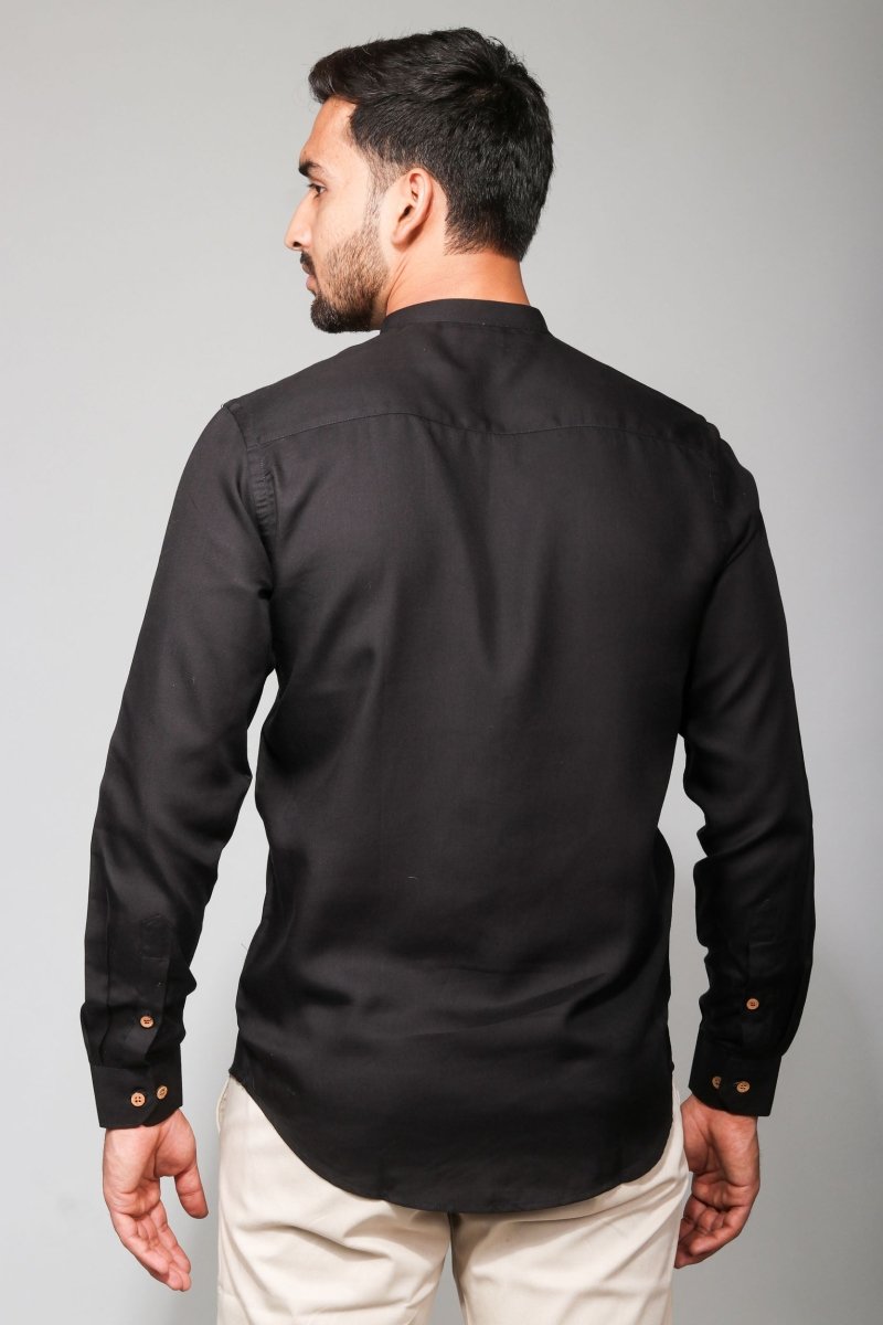 Buy TENCEL Lyocell Mandarin Collar Shirt in Jet Black | Shop Verified Sustainable Mens Shirt on Brown Living™