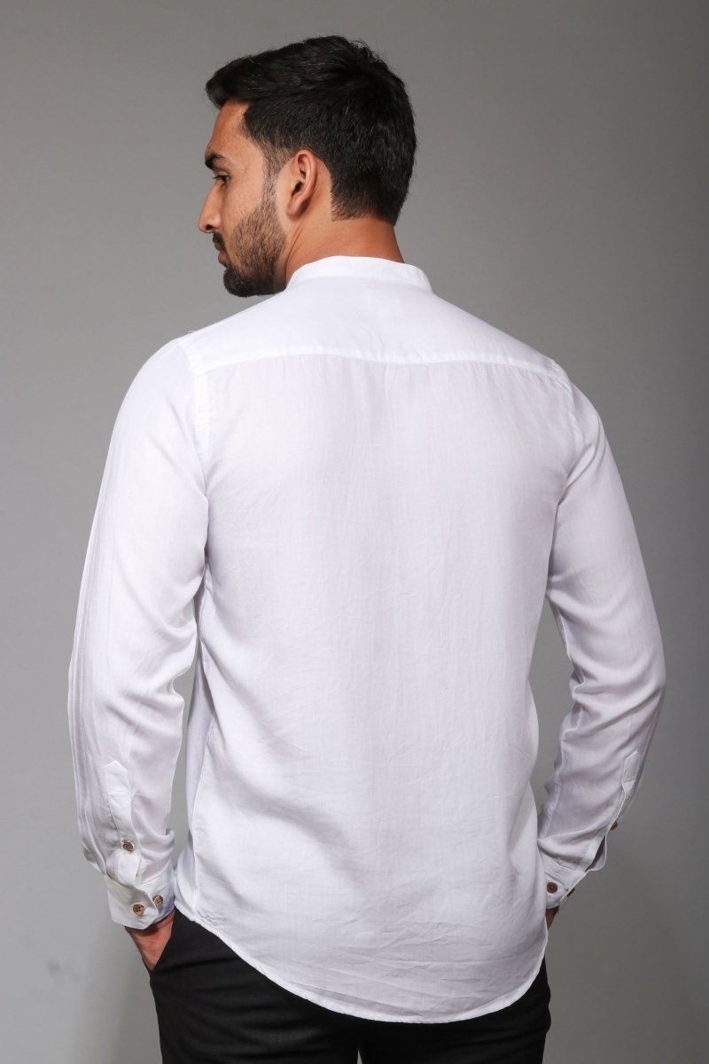 Buy TENCEL Lyocell Mandarin Collar Shirt in Milky White | Shop Verified Sustainable Products on Brown Living